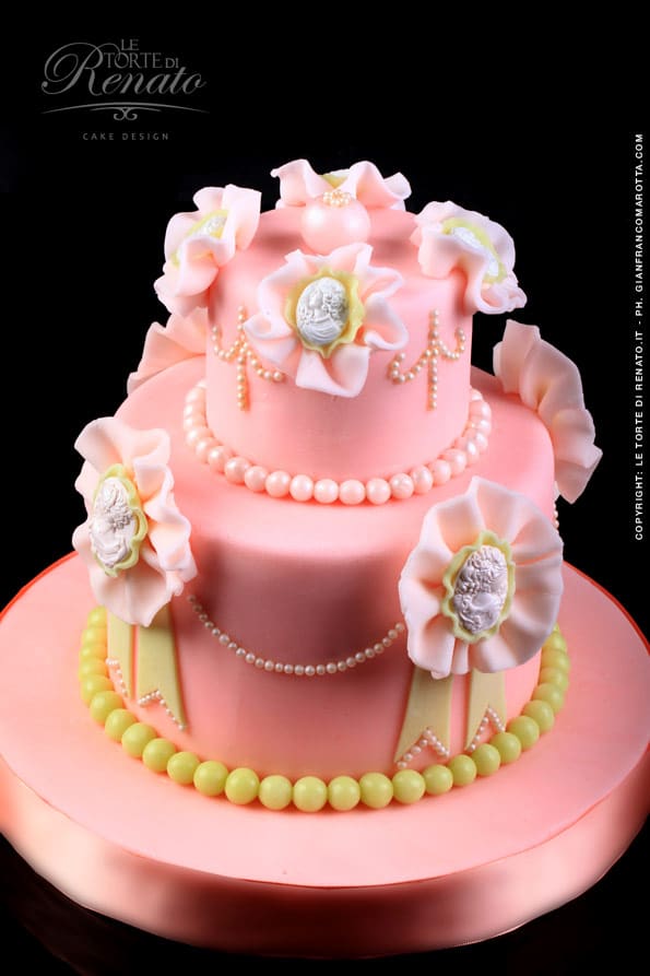 pink flower wedding cake 